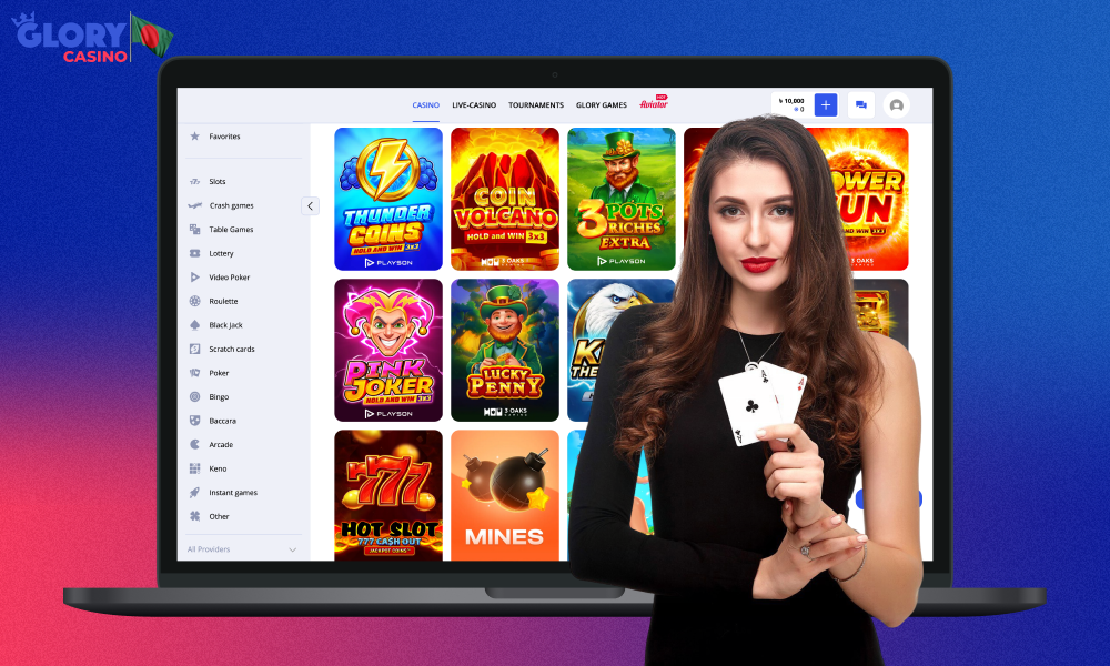 Glory Casino offers a variety of gambling games ranging from slots, table games to live casino with live dealers