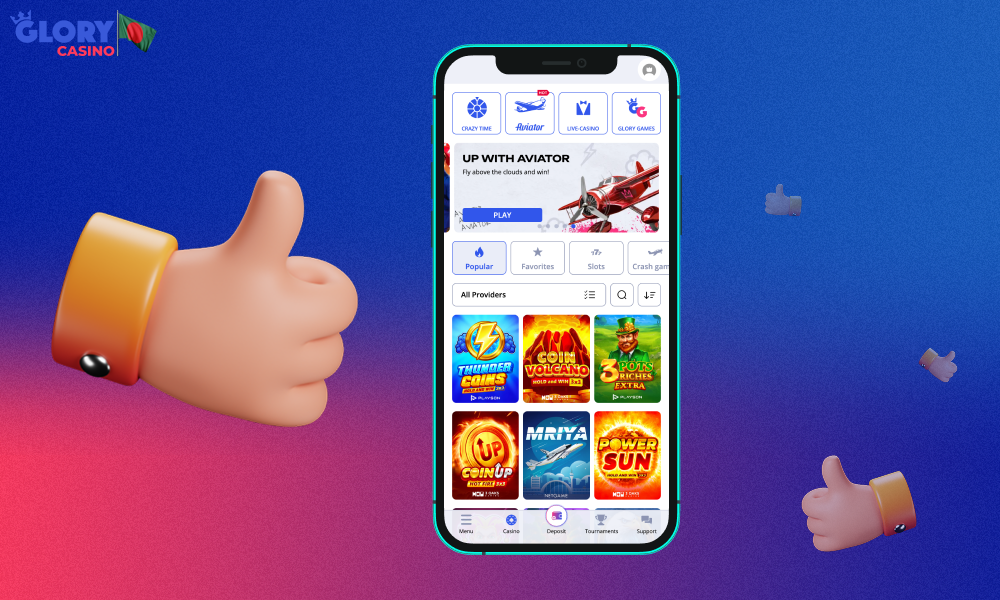 Glory Casino's mobile app has a wide range of features