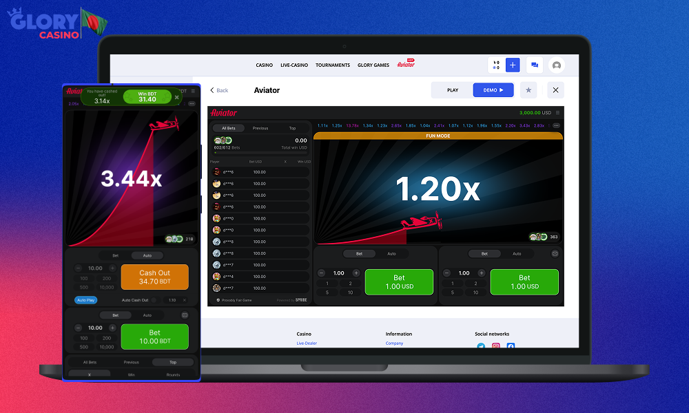 The Aviator game at Glory Casino has a wide range of features, including autoplay, real-time statistics, mobile optimization and more