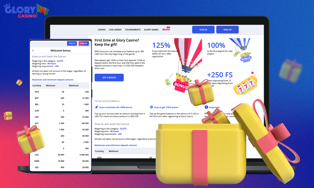 Glory Casino has prepared several welcome bonuses for its Bangladeshi users